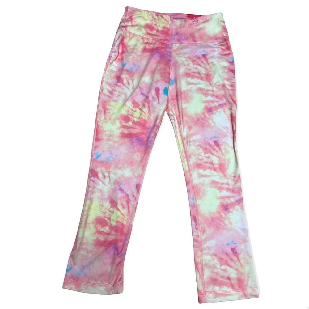 Zelos Pastel Tie Dye Pink and Yellow Light Compression Crop Legging Med NWT